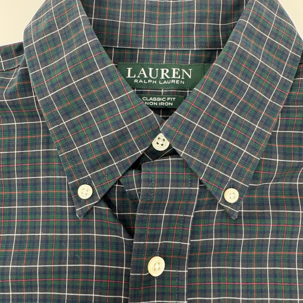 Lauren Ralph Lauren Men's Size 15.5 Classic Plaid Long‎ Sleeve Button Up Shirt